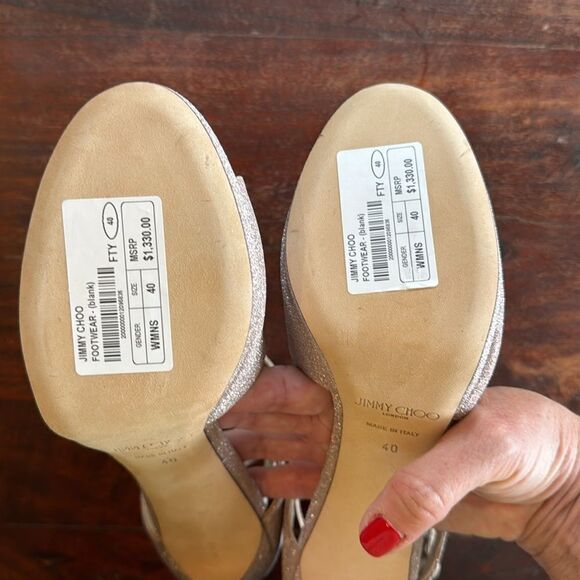 NEW Jimmy Choo Ballet Pink Shimmer Strappy High Heel Stiletto Sandals Size 40 EU - Picture 13 of 16